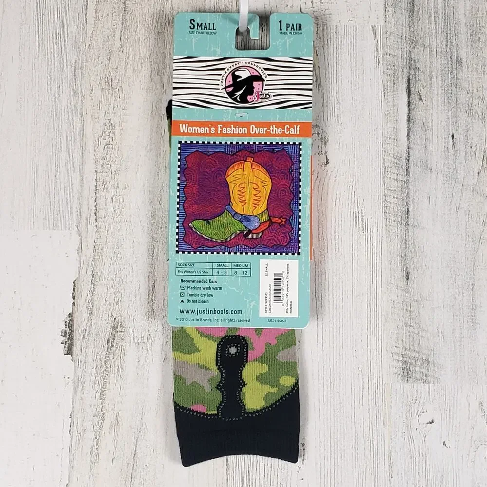 NWT Justin Boots Fashion Cushioned Sole Over The Calf Socks Women's Size Small